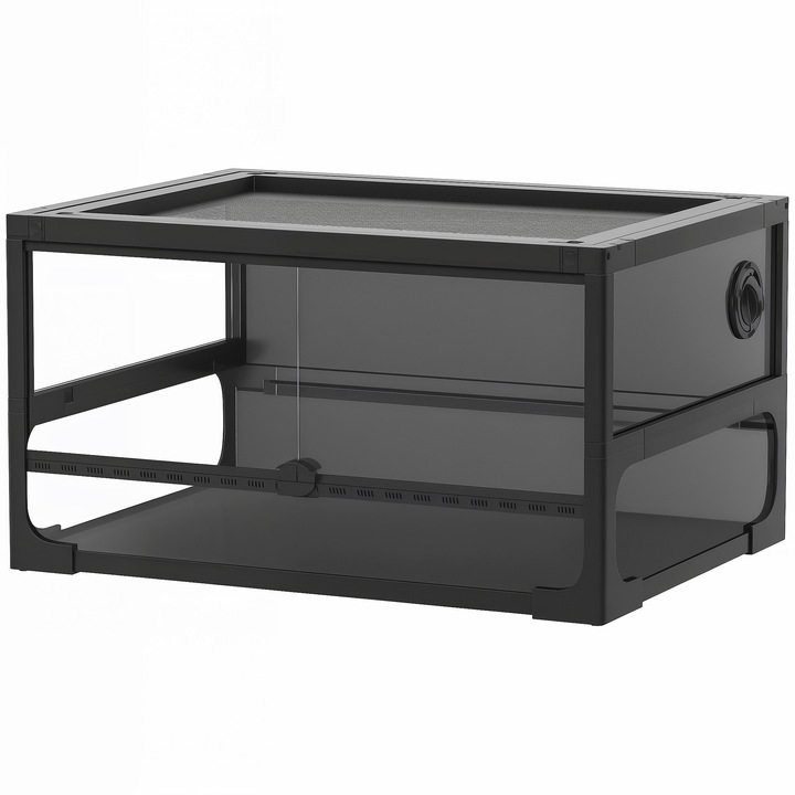 PawHut Terariu Ridicat si Pliabil cu Capac si Pereti din Sticla Securizata si Plastic, 60x45x32 cm, Negru