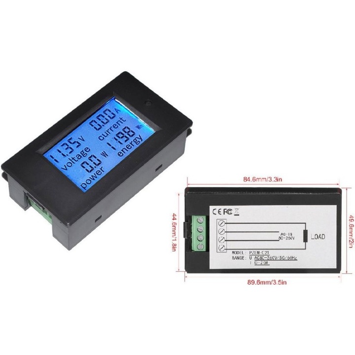 Амперметър, волтметър, ватметър панел, 100VDC 20ADC