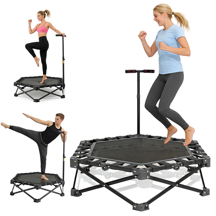 Trambulină fitness pliabilă cu mâner, 106 cm, pentru interior, unisex, portabilă