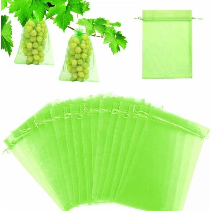 60 db organza zsák szett szőlővédelemre, zöld, 30x40cm