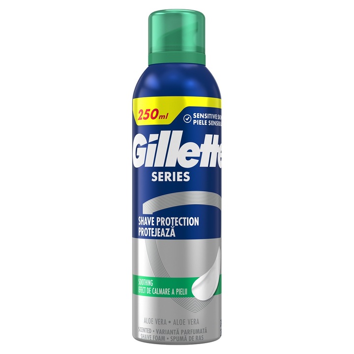 Gillette borotválkozási hab, Series Sensitive, Aloe Vera, 250 ml