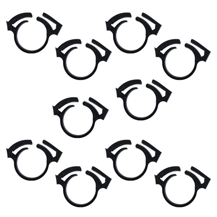 Set 10 x Clips din plastic pentru teava picurare 20 mm, NR-7434, negru