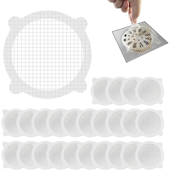 Set 30 autocolante de unica folosinta pentru scurgerea dusului, filtru de par rotund, 10 cm, design practic, multicolor