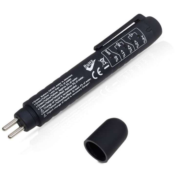 Tester de umiditate pentru lichid de frana, 5 LED-uri, compatibil cu DOT3, DOT4, DOT5, 55x25x19mm