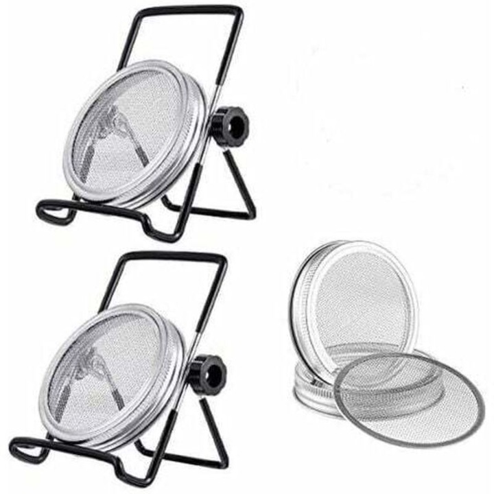Set de 4 capace din otel inoxidabil pentru germinarea semintelor cu 2 suporturi, 8.5x8.5x1.5cm, 9.5x13x3cm
