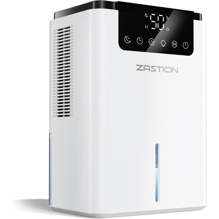 Dezumidificator electric ZASTION 2.2L silentios 30dB, senzor umiditate, ioni negativi, LED color, oprire automata, mod somn, pentru dormitor baie camera copilului
