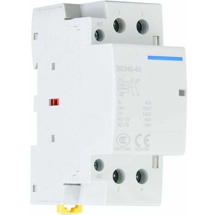 Contactor AC 40A 2P 2NO 220V/230V, montare pe sina DIN, set de accesorii pentru tablouri electrice
