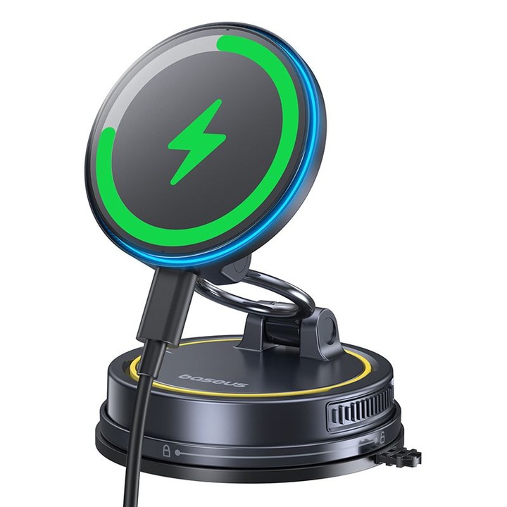 Холдер BASEUS Wireless 15W PrimeTrip VC2 Flex Pro Manual rotating с вакуум, черен