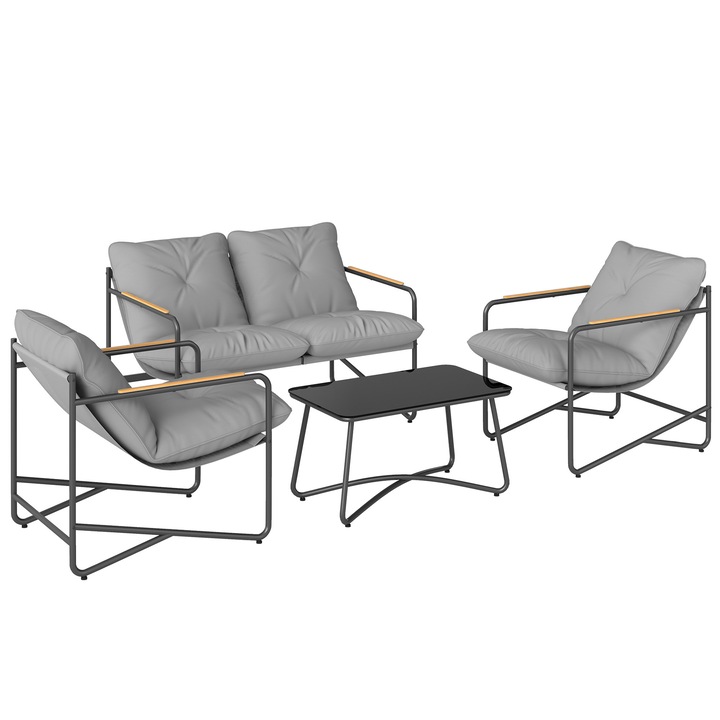 Set de Canapea pentru Gradina, Outsunny, Metal, Textilena, 113, 8 x 73, 5 x 67 cm, Gri Deschis