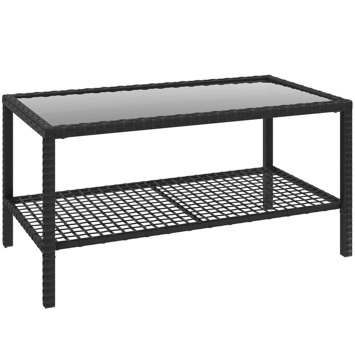 Masuta de Cafea din Ratan, Outsunny, Ratan PE, Otel, 92 x 50 x 45 cm, Negru