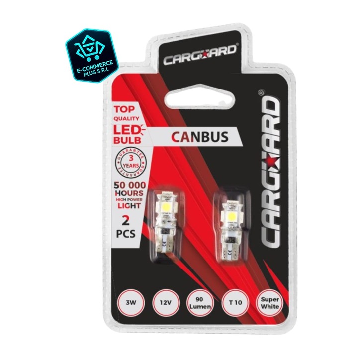 Kit 2x Becuri LED Carguard, CAN105 6000K, Alb Rece, pentru pozitie, interior, portbagaj, plafoniera Auto, Fara Erori CANbus