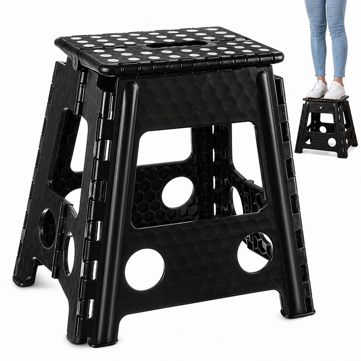 Scaun pliabil, antiderapant, suport pana la 100 kg, 39 x 39 x 31.5 cm, PP EVA, Negru