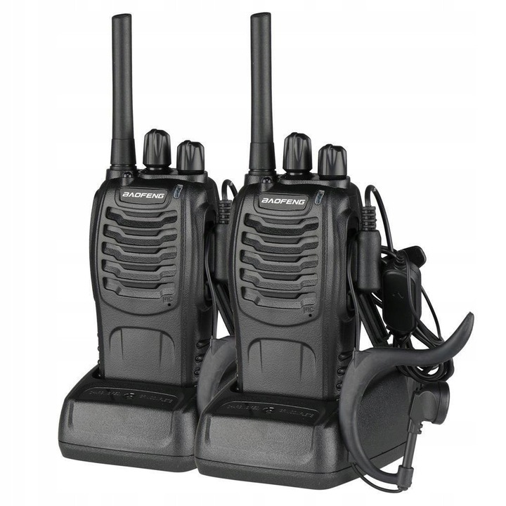 Baofeng BF-888S hordozható walkie-talkie rádióállomás, 16 csatorna, 1800 mAh akkumulátor, zseblámpával, fekete, 2 darab