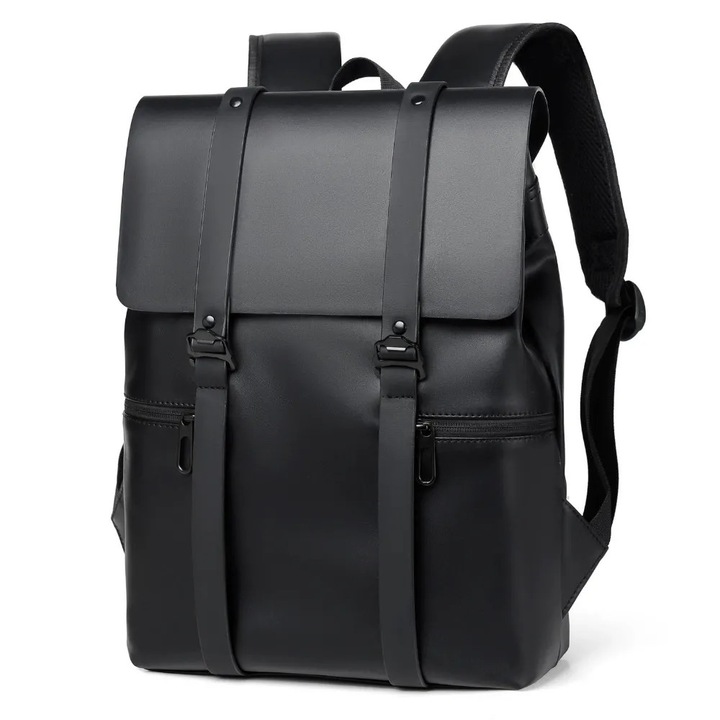 HITTERGEM® Modern Minimalista Laptop Hátizsák, Vízálló PU Bőr Laptop Táska, Vágásálló Lopásgátló Hátizsák, 14 Hüvelykes Laptop Hátizsák, 3 Rekesz, Laptop Táska Oldalsó Zsebekkel, Fekete Lopásgátló Hátizsák, Irodai, Iskolai 37x28x11 cm