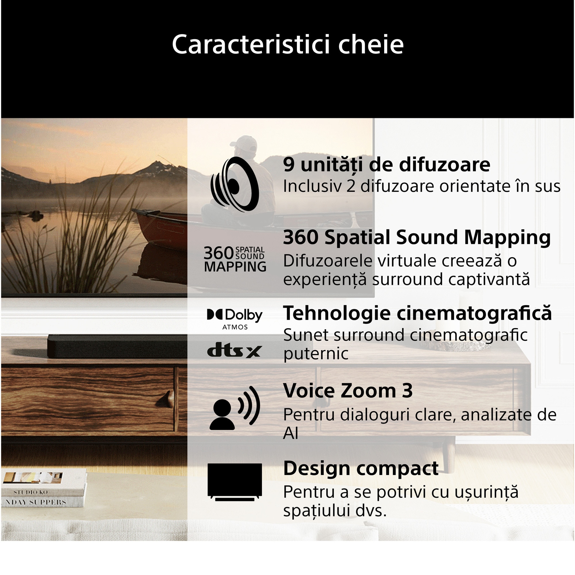 Soundbar Sony BRAVIA Theatre Bar 7 + Sub 7, 5.1.2ch, 505W, Dolby Atmos, DTS:X, 360 Spatial Sound Mapping, Voice Zoom 3, Bluetooth, Negru