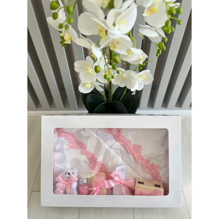 Trusou pentru Botez, 10 Piese din Bumbac, cu Broderie Aplicata, Roz