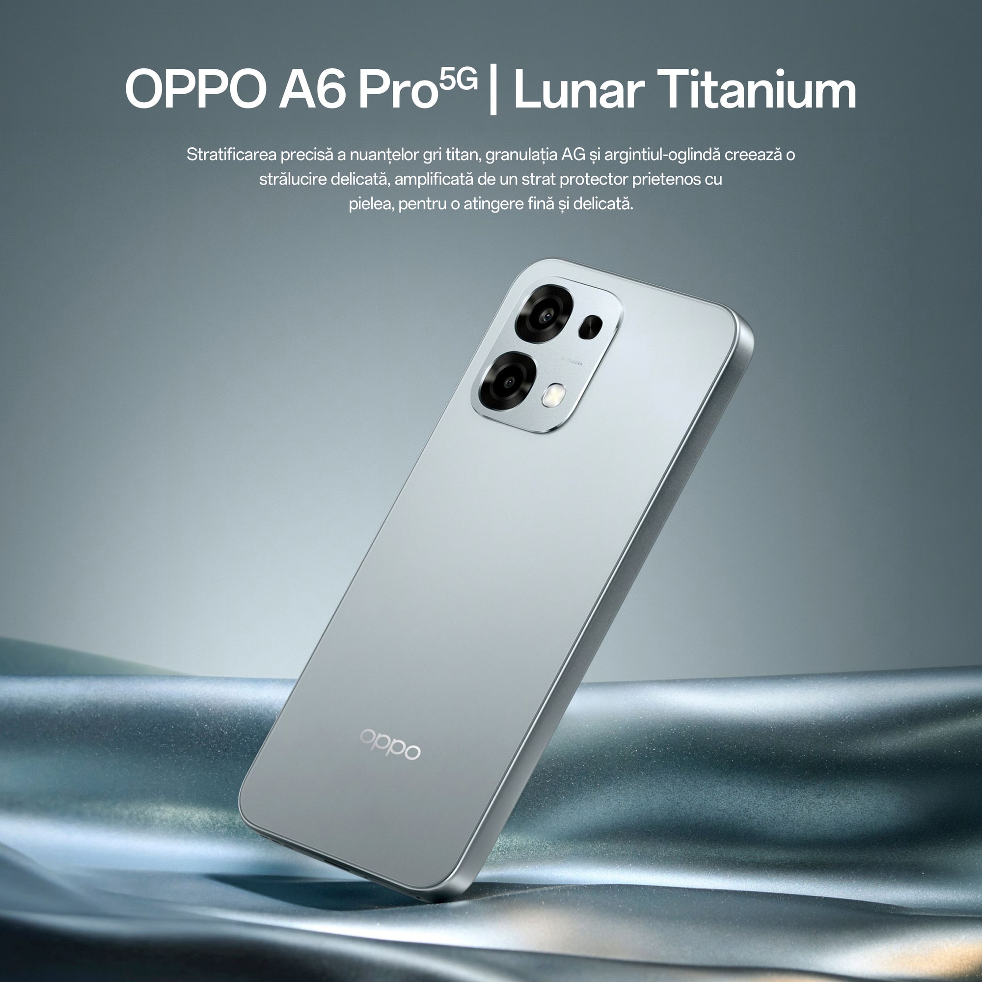 Telefon mobil OPPO A6 Pro, 256GB, 8GB RAM, 5G, Dual SIM, Baterie 6500 mAh, Camera AI, Titaniu Lunar+Incarcator 45W SUPERVOOC Suplimentar, Misty White