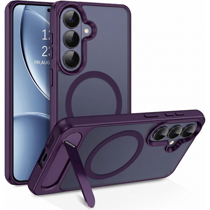 Tok Samsung Galaxy S26 PLUS telefonhoz, MagSafe kompatibilis, Katonai szabványú védelem, Beépített fém támasztékkal, Lila
