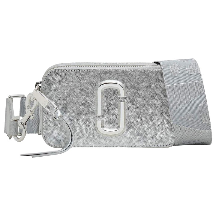 Marc Jacobs bőr crossbody táska, The Snapshot, ezüst, 19x11x6cm, állítható pánt.