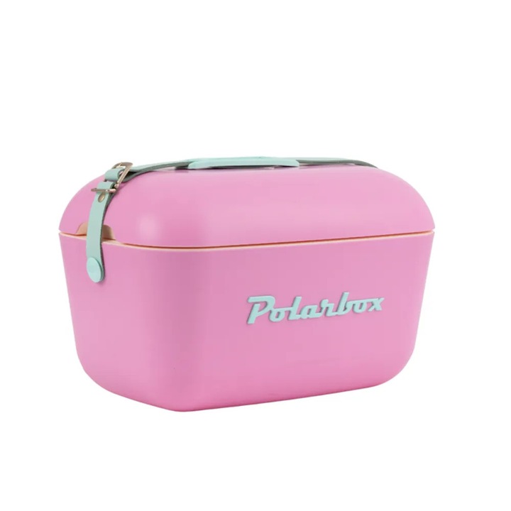 Хладилна кутия Polarbox, Pop, капацитет 20 литра (30 кенчета), ретро дизайн, поддържа напитките и храната студени, идеална за пикник/плаж/поход, система за затваряне със странични катарами, херметично затваряне, регулируема кожена презрамка, розова