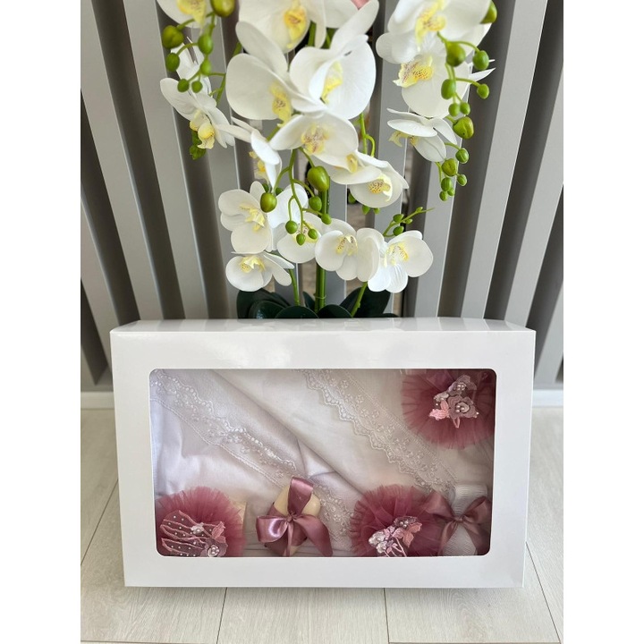 Trusou pentru Botez, 10 Piese din Bumbac, cu Broderie Aplicata, Plamaniu