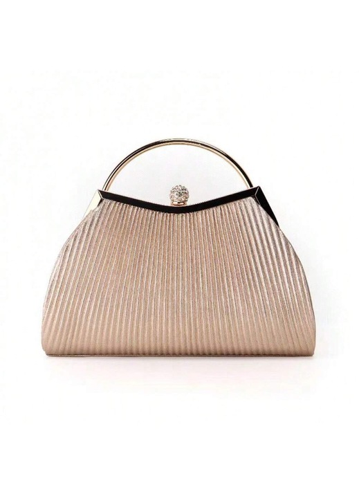 Estélyi táska/Szatén clutch strasszokkal és fém fogantyúval, Retro, arany, kicsi