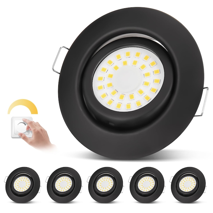 Cloksh 6 db beépíthető LED spotlámpa készlet, 6W, 230V, IP44, meleg fehér, fekete színű