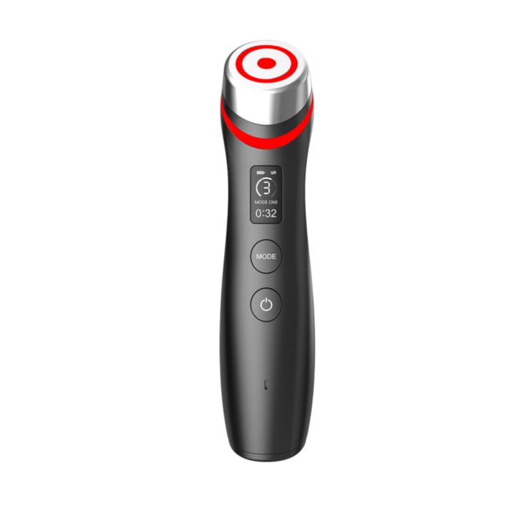 Aparat de masaj, IPX3, vibratii, 5 culori de lumina, functie de infuzie, EMS, ORBER, pentru intinerirea pielii, ABS, 182,5 × 44,5 × 46,5 mm, negru