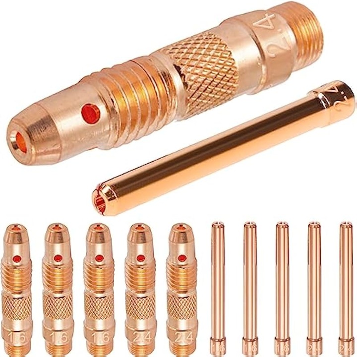 TIG hegesztőgép befogógyűrű készlet, 12 darab, réz, 1.6mm 2.4mm