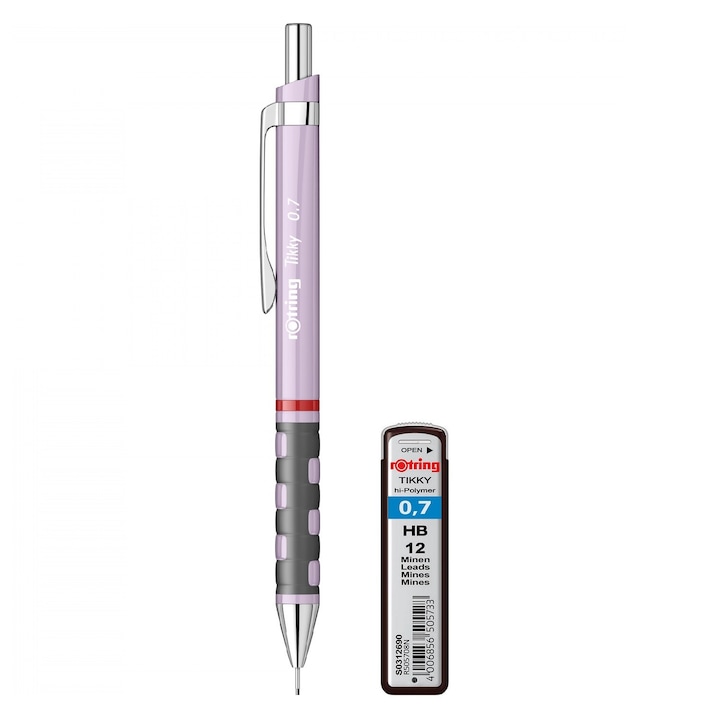 Set creion mecanic 0.7, Rotring, culoare orchid bloom cu set de mine 0.7, HB, Rotring