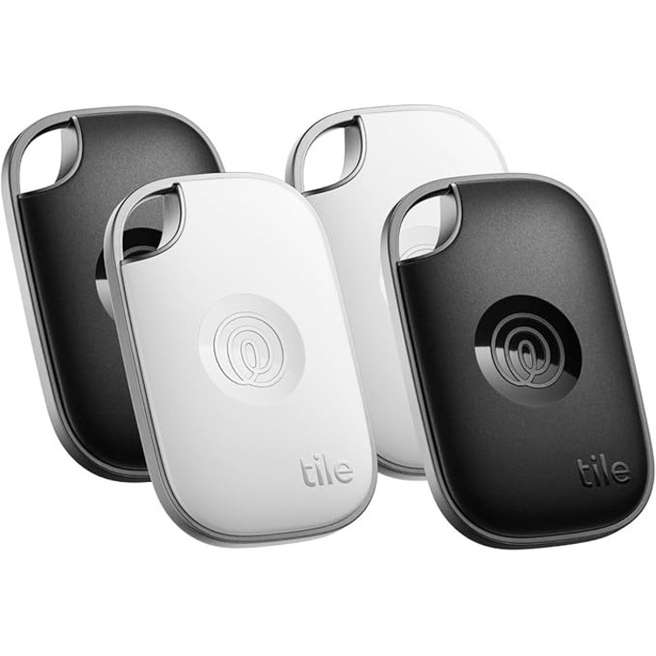 Dispozitiv de localizare Tile, pachet de 4, Bluetooth, negru/alb, 150m