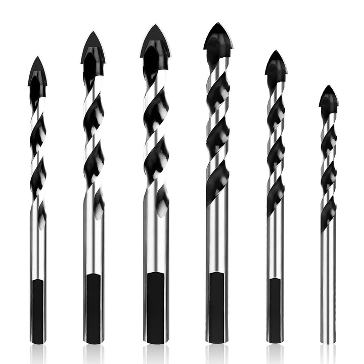 Set de 6 burghie diamantate din carbura de tungsten pentru placi ceramice, beton, pereti de caramida, sticla, zidarie plastica si lemn (4/6/6/8/10/12 mm)