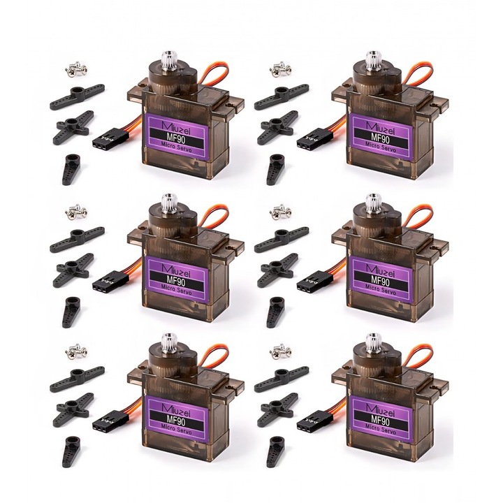 Miuzei szervomotor készlet fém fogaskerekekkel, 6 darab mikro szervó RC 9G, mini motor 180 fokos, Arduino-hoz, modellépítéshez, robotkarhoz, repülőhöz, 1/10 és 1/8 autókhoz, hajóhoz, szervókábellel és karokkal együtt