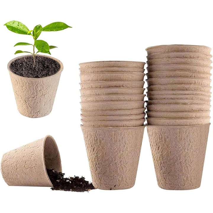 Ghivece biodegradabile, pachet de 20 de ghivece pentru rasaduri, ghivece de 5, 5 cm pentru rasaduri, ghivece degradabile pentru replantare, ghivece mici pentru plantare, pentru gradina, gradina de legume, sera