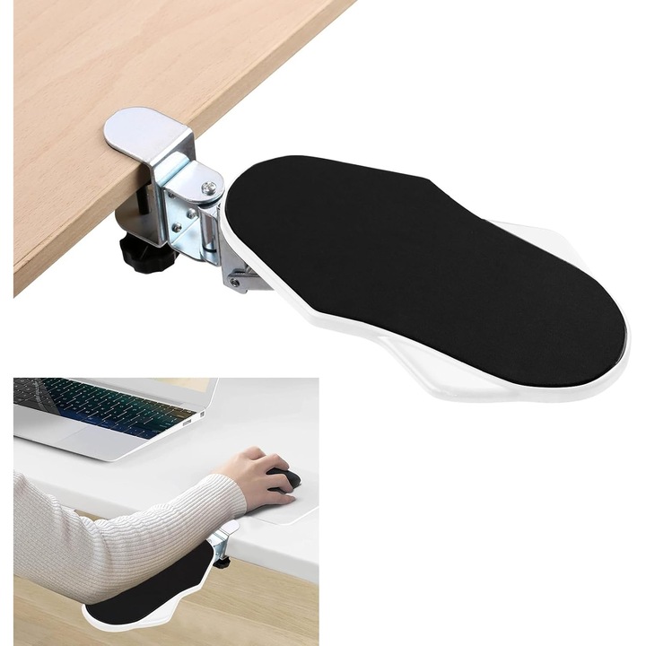Ergonomikus kartámasz irodába, 180°-ban forgatható csuklótámasz, könyöktámasz kiterjesztés, állítható alkar támasz, íróasztalhoz, munkához és tanuláshoz, fehér