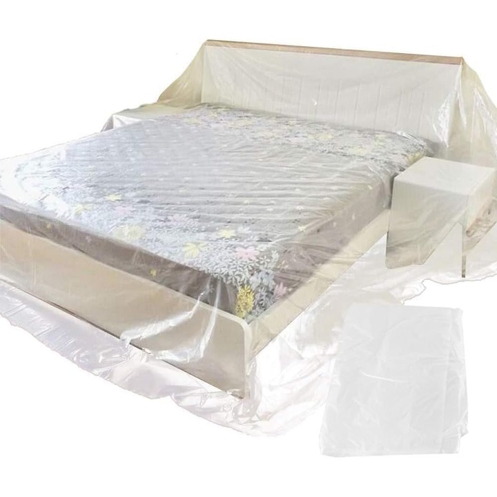 Set de 2 huse de canapea impermeabile si rezistente la praf, transparente, 3 x 4 m, pentru protectia mobilierului si depozitare pe termen lung