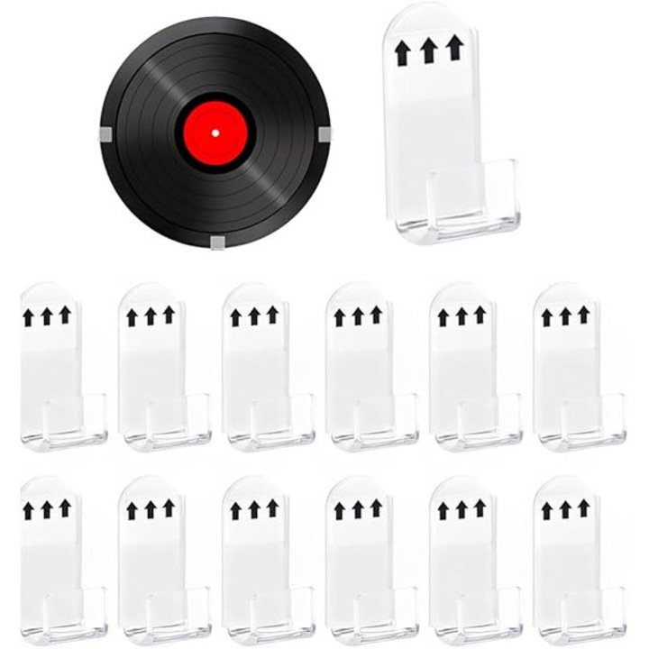12 db fali tartó bakelit lemezekhez, átlátszó vinil fali tartók, öntapadós minimalista akril fali tartó bakelit lemezekhez, gyűjtemény megjelenítéséhez
