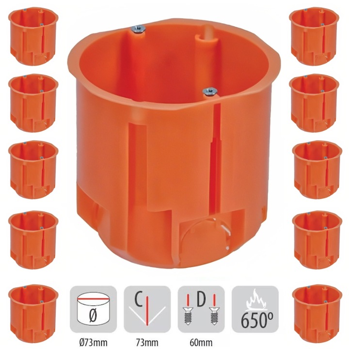 Doza Cutie de Derivatie, SET 10 Bucati, Montaj Incastrat Tencuiala, Interconectabila Ø73x73mm