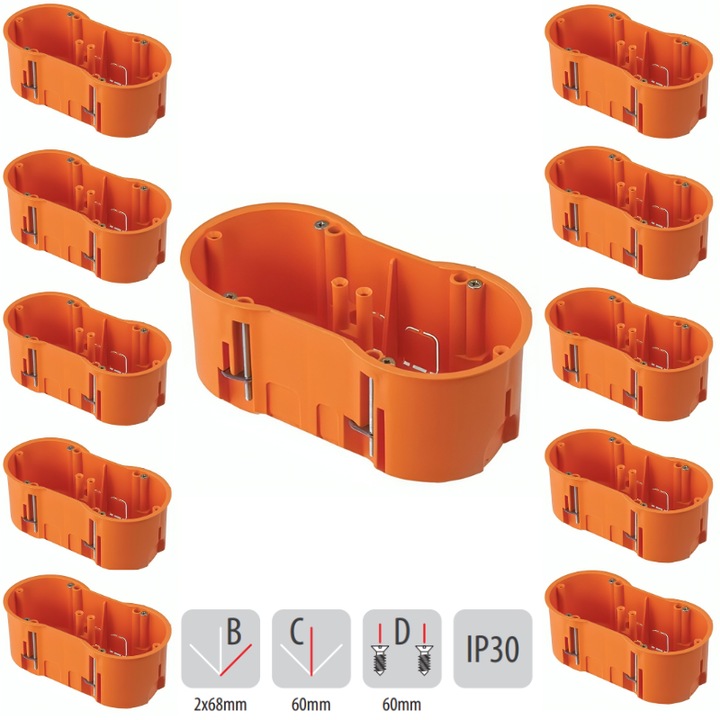 Doza, Cutie de Derivatie, Pentru Rigips SET 10 Bucati Montaj Incastrat, 60x136x60mm