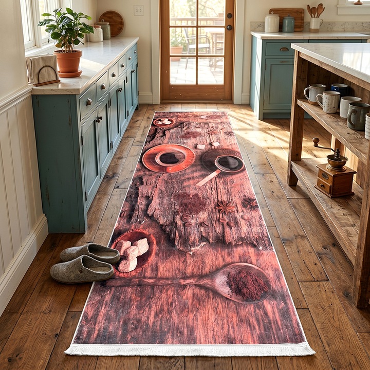 Traversa bucatarie antiderapanta, 80x300 cm, model Coffee Time Rustic, TRB1252