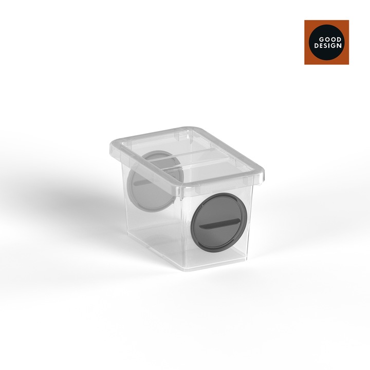 Cutie depozitare P Box 6 litri AETA cu capac si acces lateral gri transparent