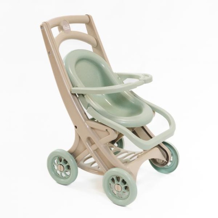 Carucior de papusi pentru copii Doloni Lounge Beige/Turquoise, colectia Eco cu fibre de paie din grau, design ergonomic, compartiment pentru accesorii, 45 x 33 x 57 cm