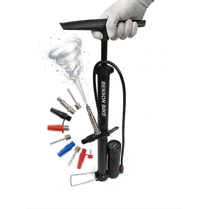 Pompa de bicicleta cu manometru, Greutate redusa, Plastic, culoare Negru