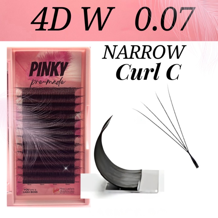 Pre-made 4D W Narrow curbura C 0.07 - extensii de gene gata facute MIX 7-14