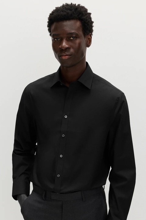 Marks & Spencer, Camasa regular fit din amestec de bumbac, Negru, 18