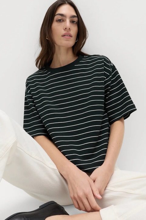 Marks & Spencer, Tricou uni cu maneci cazute, Alb optic/Negru antracit