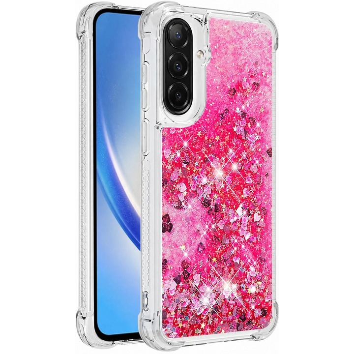 Husa pentru Samsung Galaxy A36, cu Apa si Sclipici, Glitter, Fashion, protectie camera, Roz, ISAG