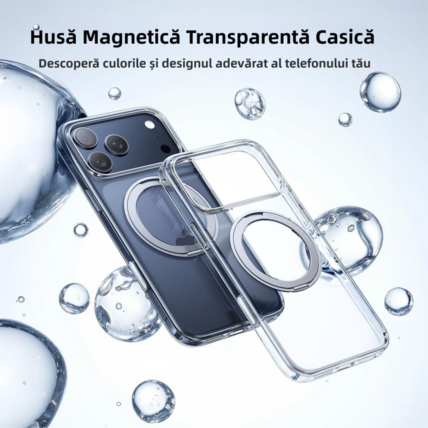 Husa pentru iPhone 17 Pro Max, MOGU, suport rotativ 360, Control al Camerei, Husa Subtire Anti-ingalbenire, Compatibila cu MagSafe, Incarcare Wireless, Protectie Militara, Transparenta