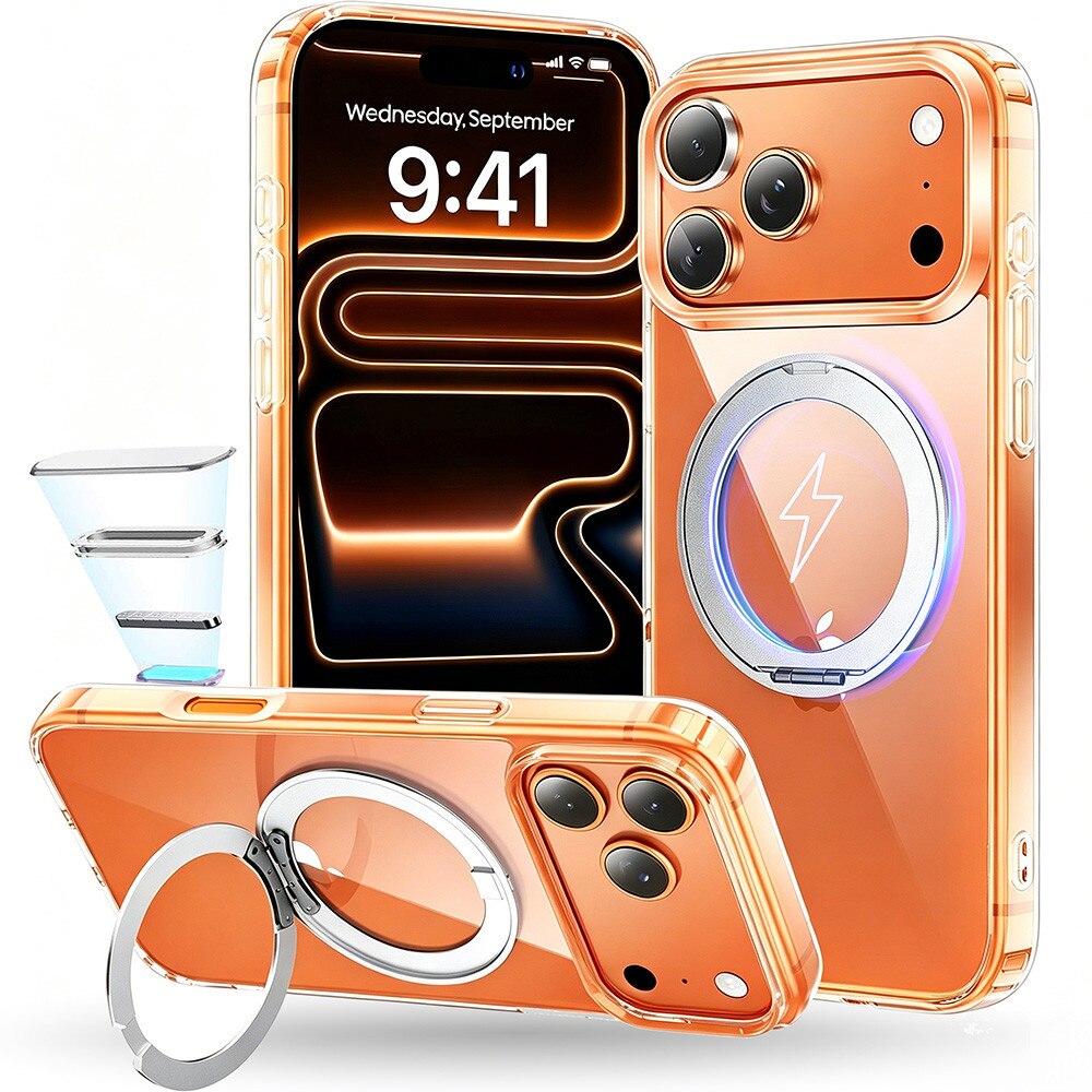Husa pentru iPhone 17 Pro Max, MOGU, suport rotativ 360, Control al Camerei, Husa Subtire Anti-ingalbenire, Compatibila cu MagSafe, Incarcare Wireless, Protectie Militara, Transparenta