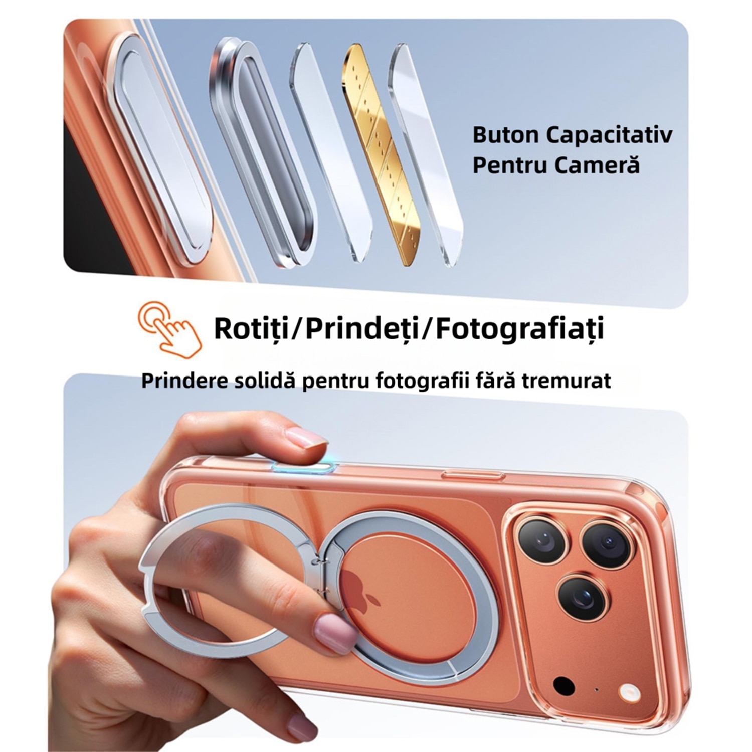 Husa pentru iPhone 17 Pro Max, MOGU, suport rotativ 360, Control al Camerei, Husa Subtire Anti-ingalbenire, Compatibila cu MagSafe, Incarcare Wireless, Protectie Militara, Transparenta